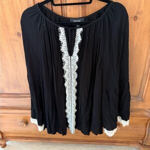 Karen Kane Black Blouse with Cream Lace Detail